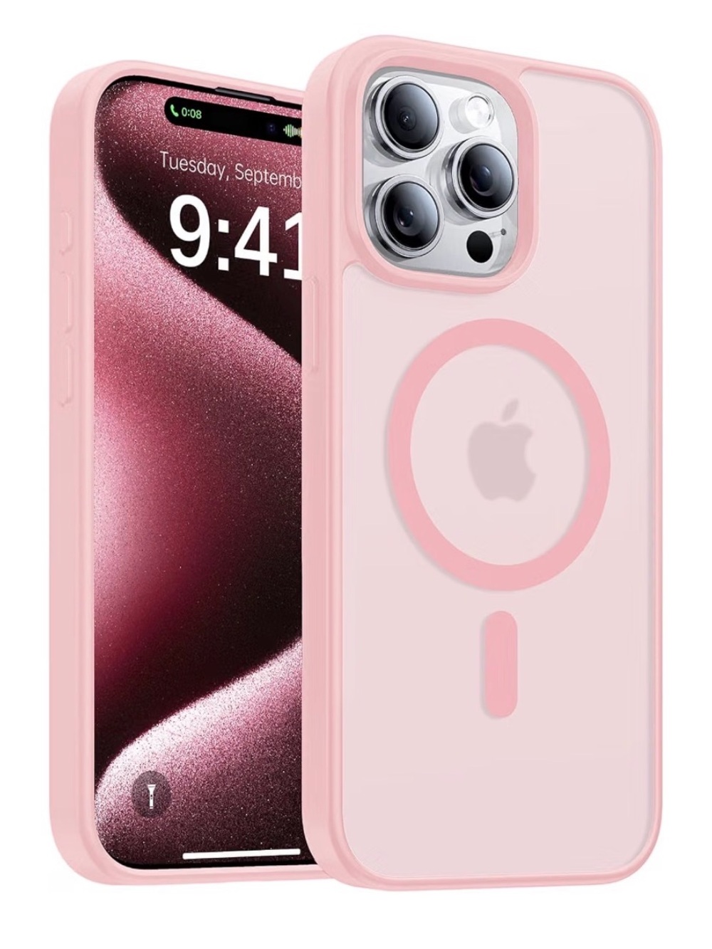 Magnetic for IP 15 pro max case compatible& MagSafe military grade pink transl